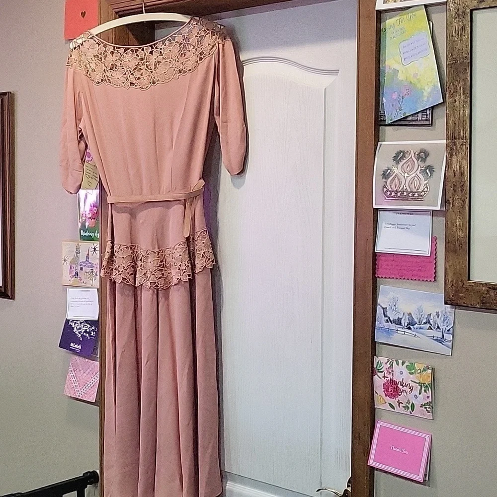 Vintage 1950's Dusty Pink Lace Top Dress 3/4 Length Sleeve Size S - Picture 6 of 9